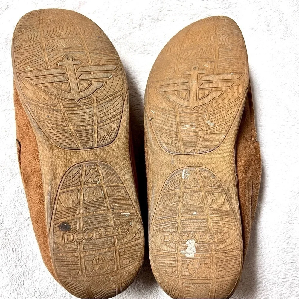 DOCKERS mens moccasin slippers tan suede size 11-12
